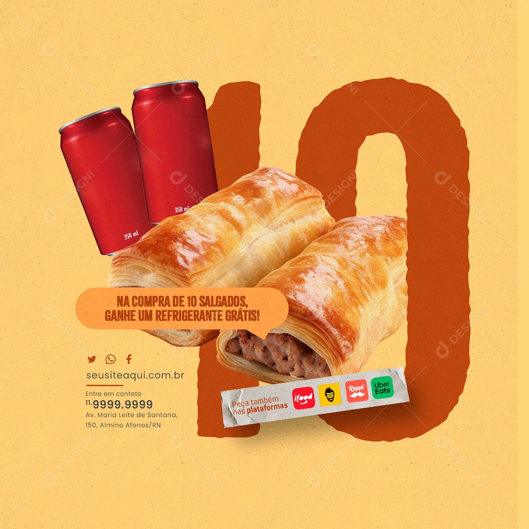 Na Compra de 10 Salgados Ganhe um Refrigerante Social Media PSD Editável
