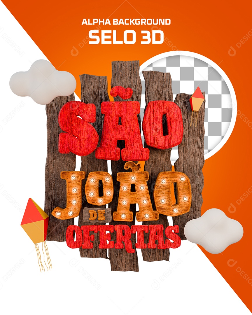 Selo 3D São João de Ofertas para Composição PSD