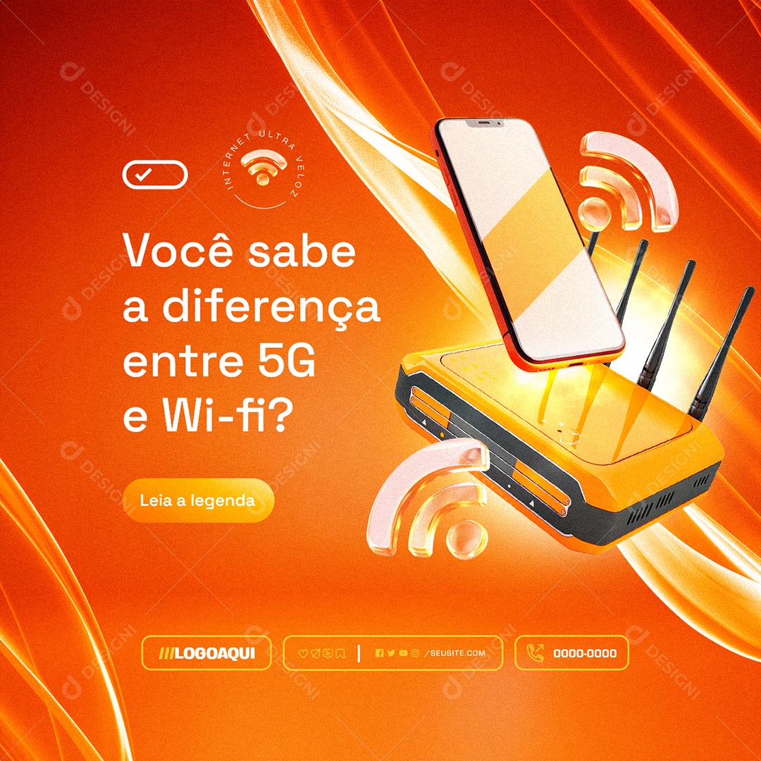Você Sabe a Diferença Entre 5G e WI-FI Social Media PSD Editável