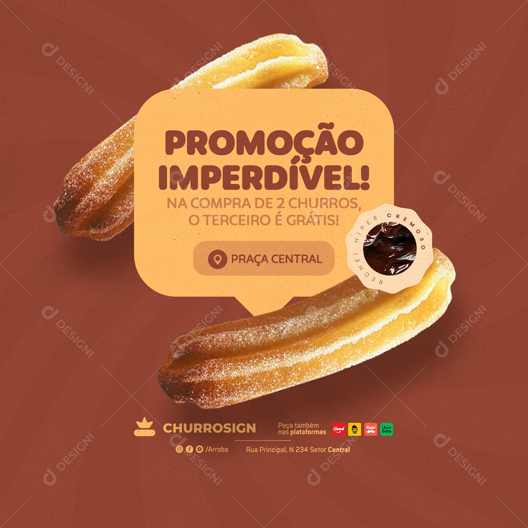 Promoção Imperdível na Compra de 2 Churros o Terceiro é Grátis Social Media PSD Editável