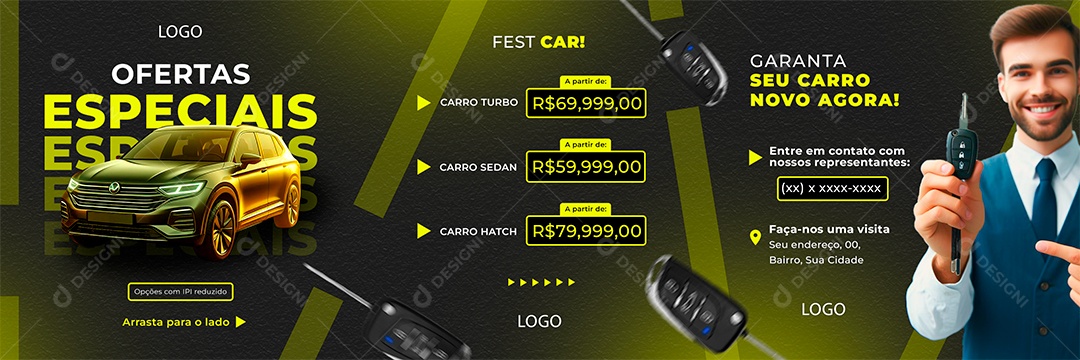 Carrossel Concessionária Ofertas Especiais Fest Car Social Media PSD Editável