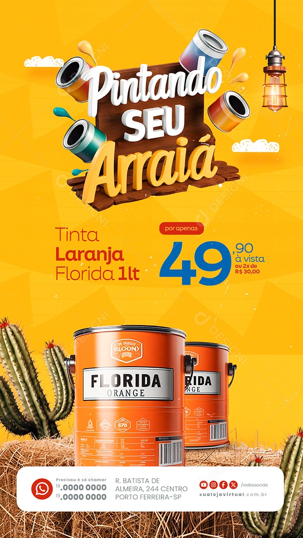 Story Pintando seu Arraiá Tinta Laranja Social Media PSD Editável