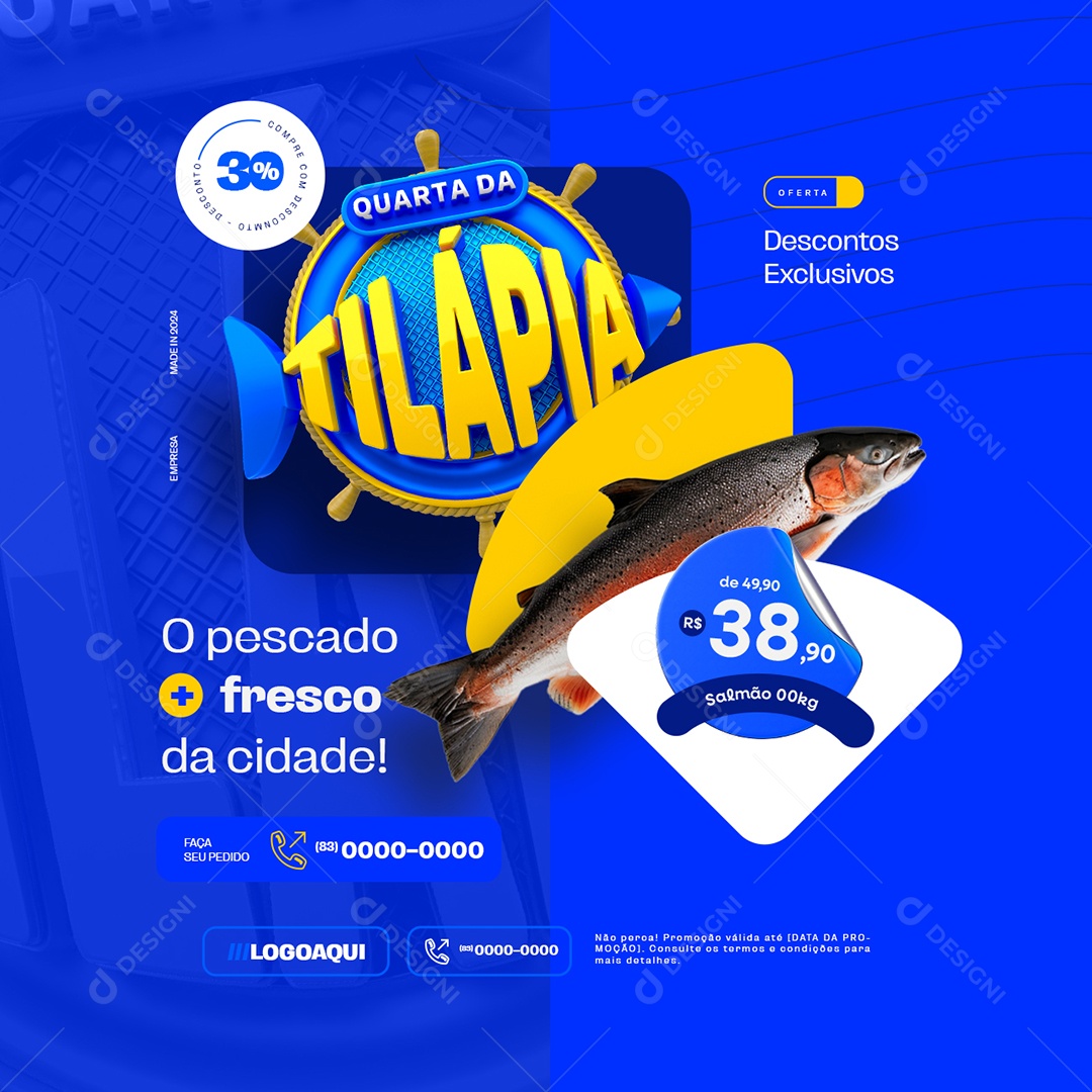 Quarta da Tilápia o Pescado mais Fresco da Cidade Social Media PSD Editável