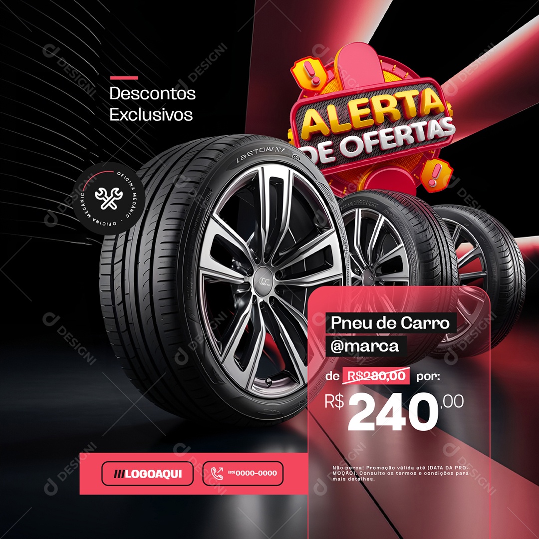 Desconto Exclusivos Alerta de Ofertas Pneu de Carro Social Media PSD Editável