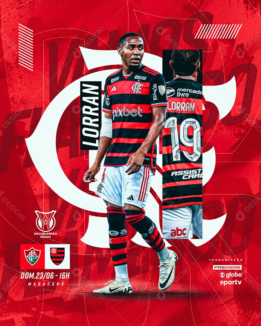 Jogo de Futebol Brasileirão Fluminense x Flamengo Social Media PSD Editável