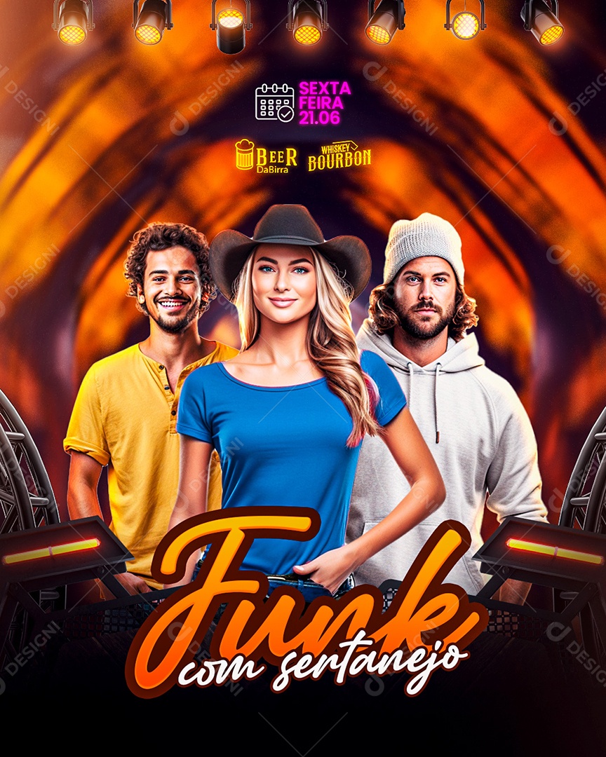 Flyer Funk com Sertanejo Artistas Social Media PSD Editável