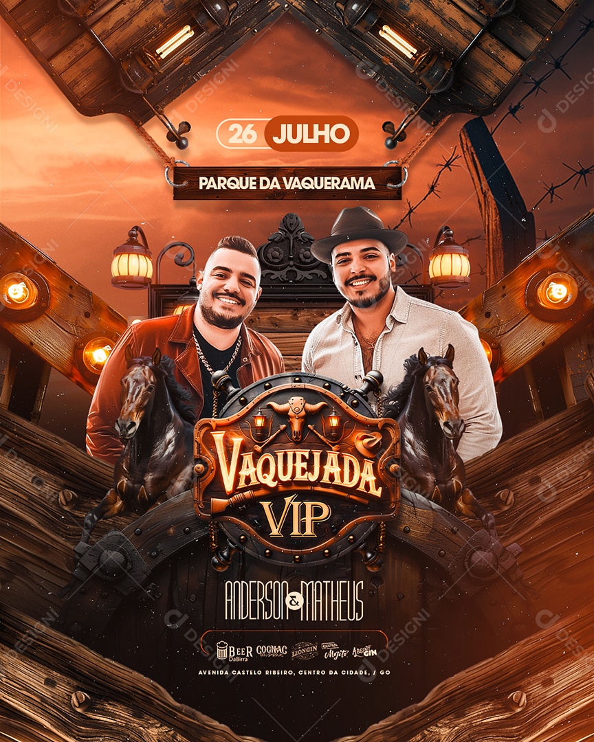 Flyer Vaquejada Vip Anderon e Matheus Social Media PSD Editável