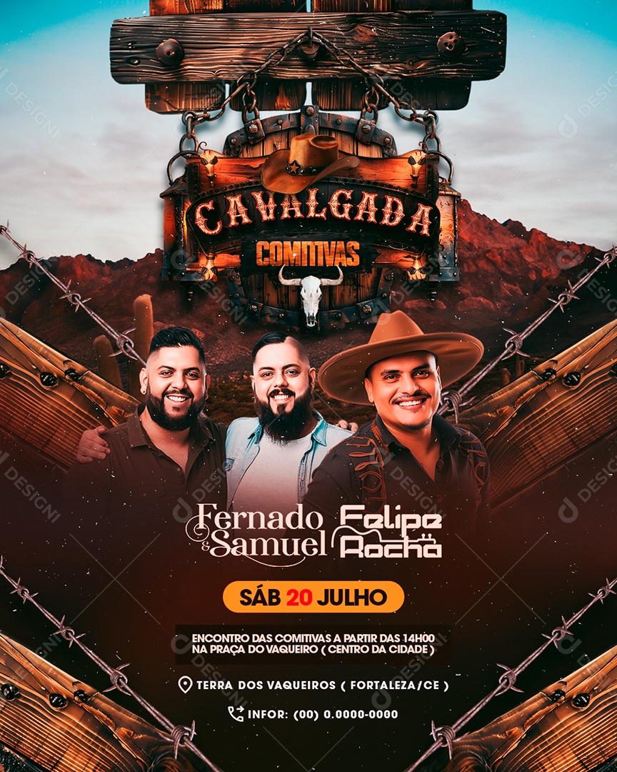 Flyer Calvogada Comitivas Fernando e Samuel Felipe Rocha Social Media PSD Editável