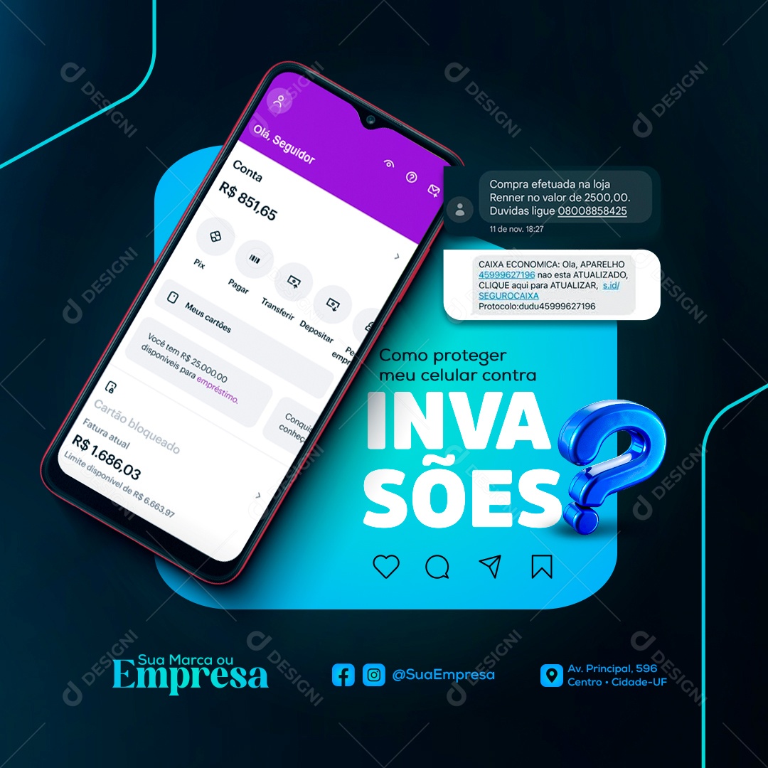 Como Proteger Meu Celular Contra Invasões Social Media PSD Editável