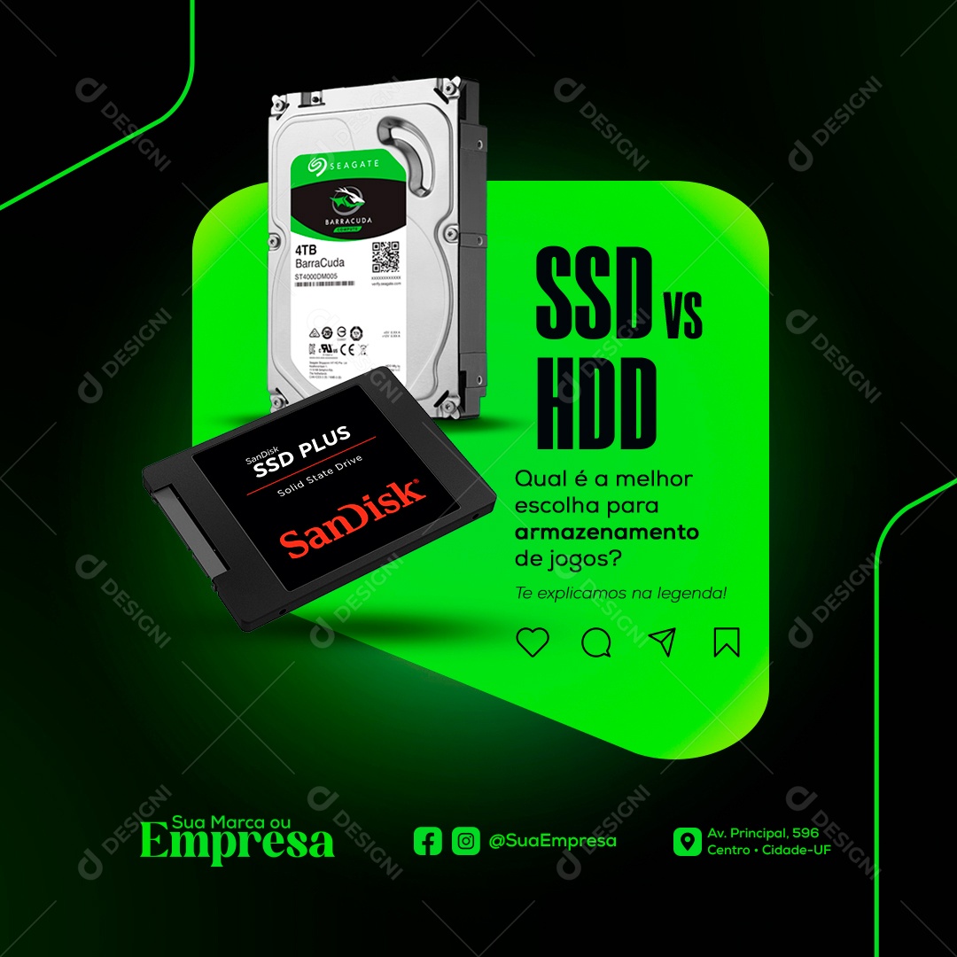 Lojas de Eletrônicos SSD vs HDD Social Media PSD Editável