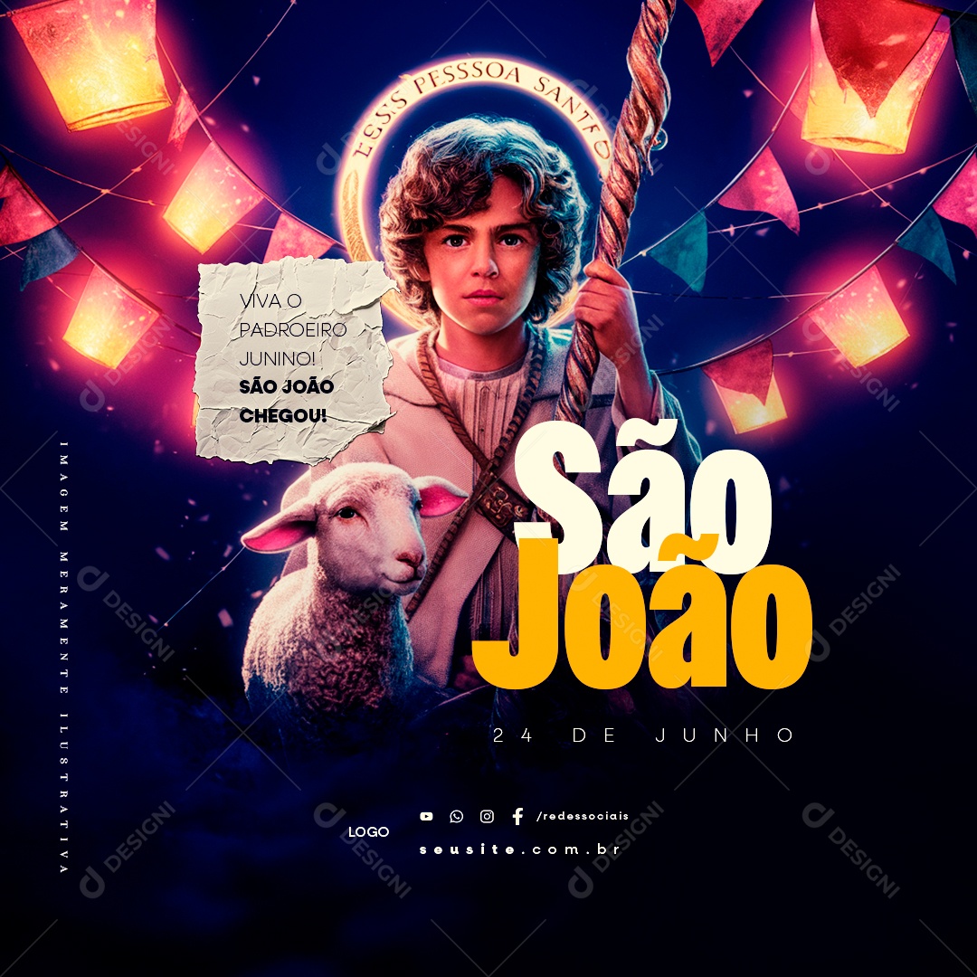 Dia de São João 24 de Junho Viva o Padroeiro Junino Social Media PSD Editável