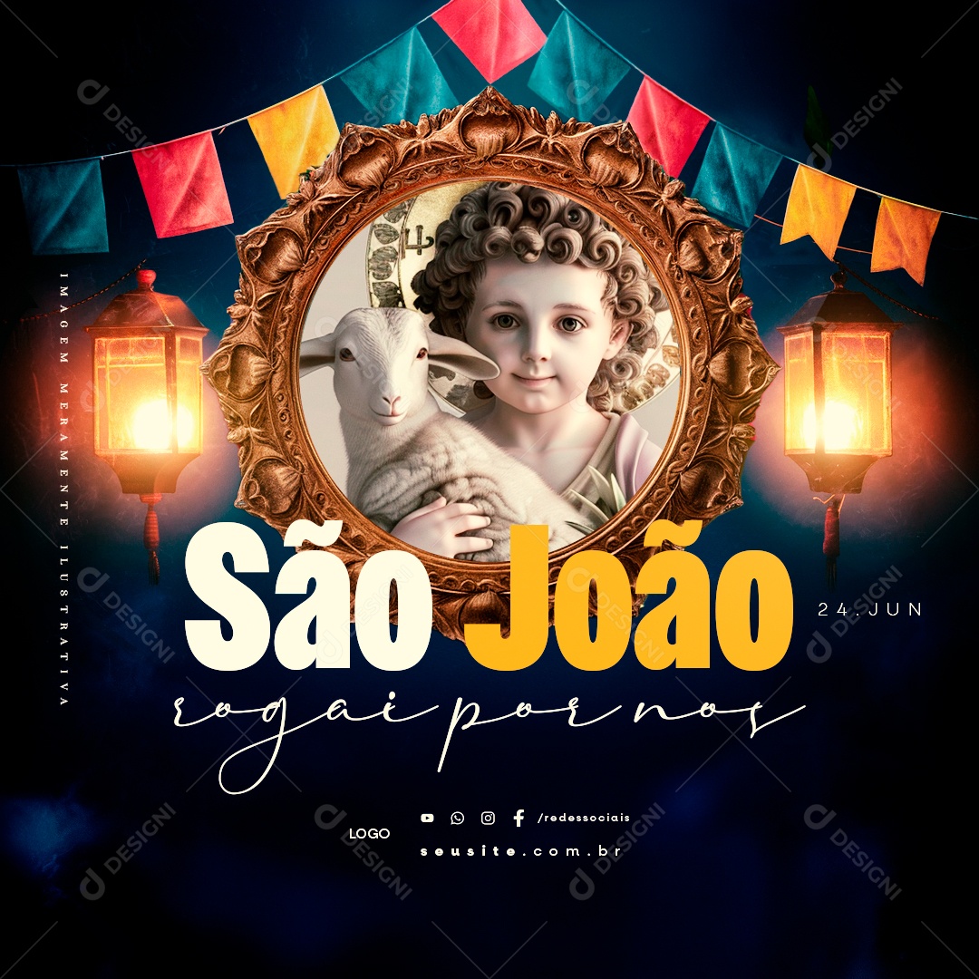 Dia de São João 24 de Junho Rogai por nos Social Media PSD Editável
