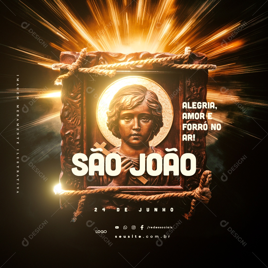 Dia de São João 24 de Junho Alegria Amor e Forró no Ar Social Media PSD Editável