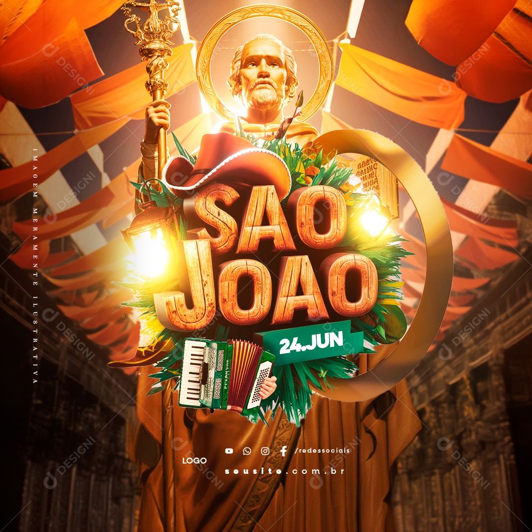 Dia de São João 24 de Junho Viva Social Media PSD Editável