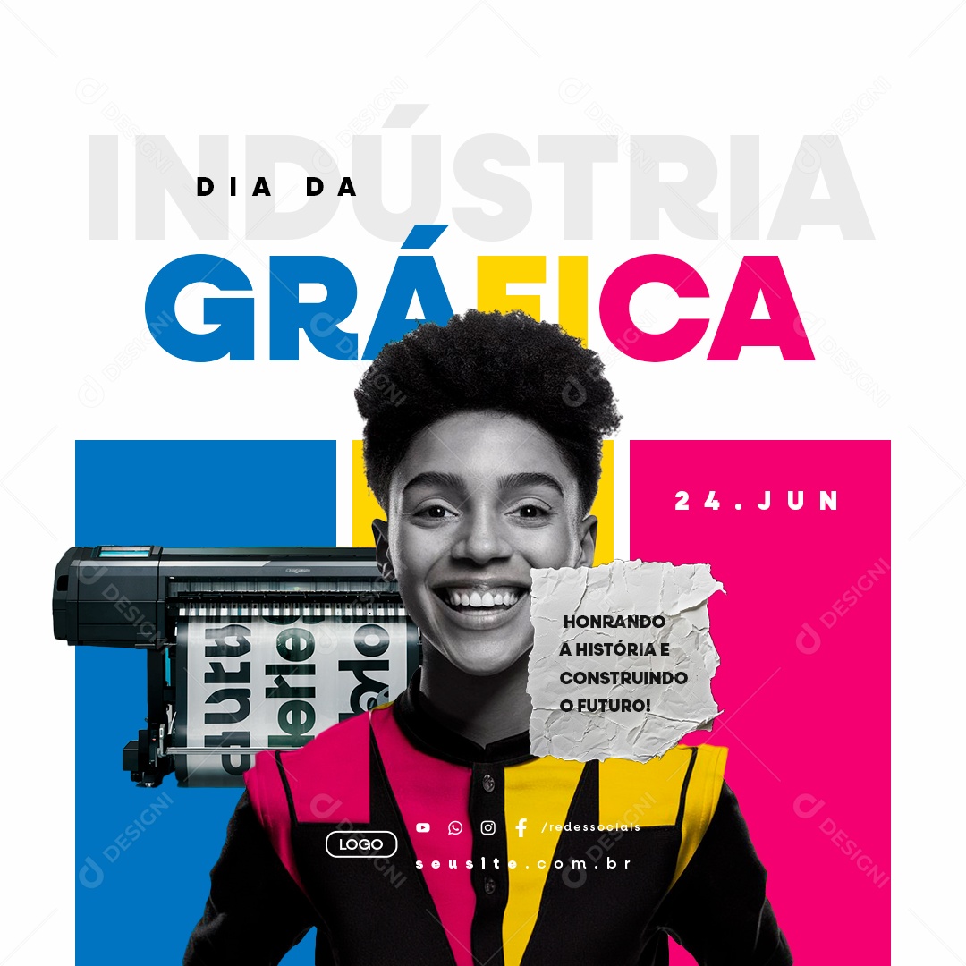 Dia da Indústria Gráfica 24 de Junho Honrando a História e Construindo o Futuro Social Media PSD Editável