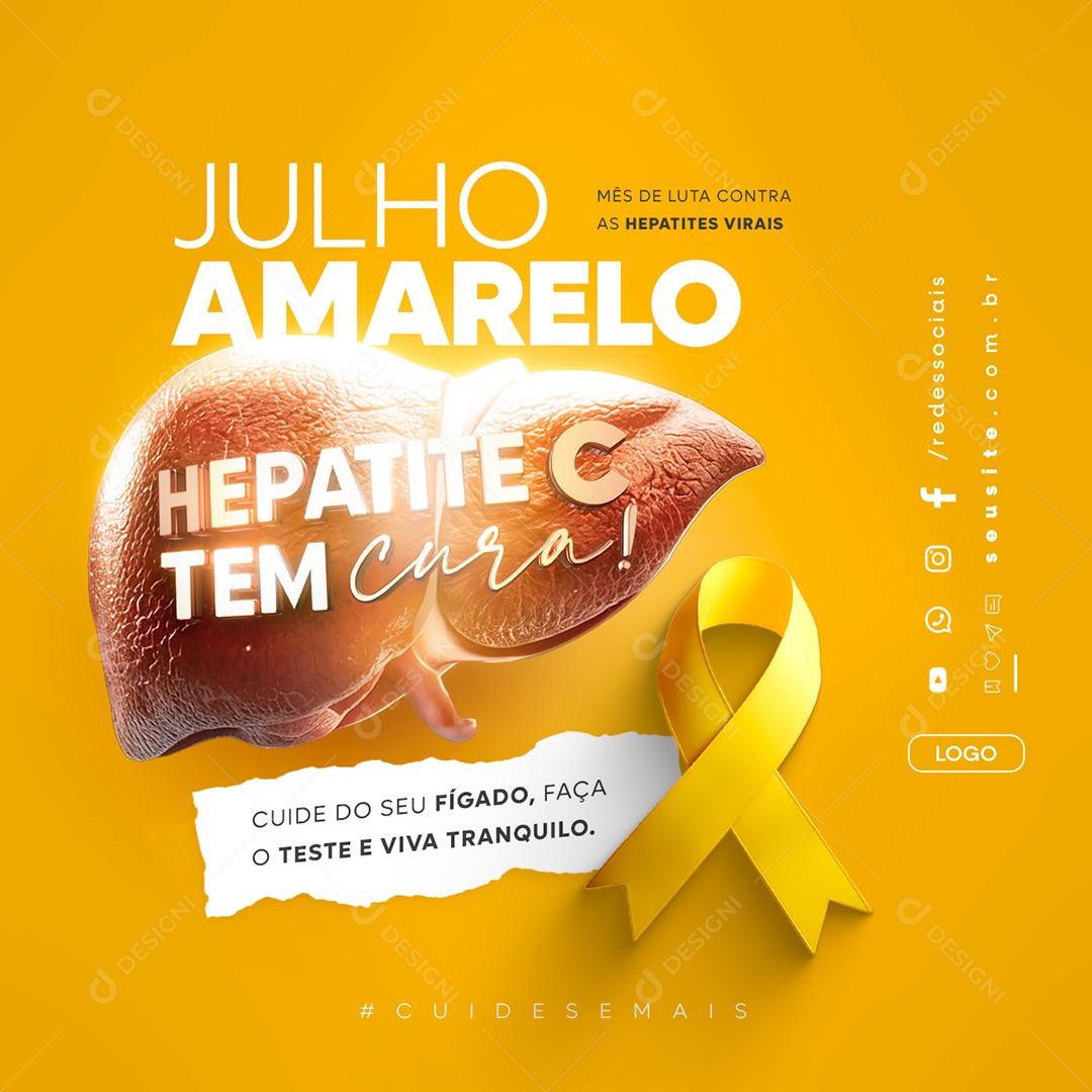 Julho Amarelo Faça o Teste e Viva Tranquilo Social Media PSD Editável