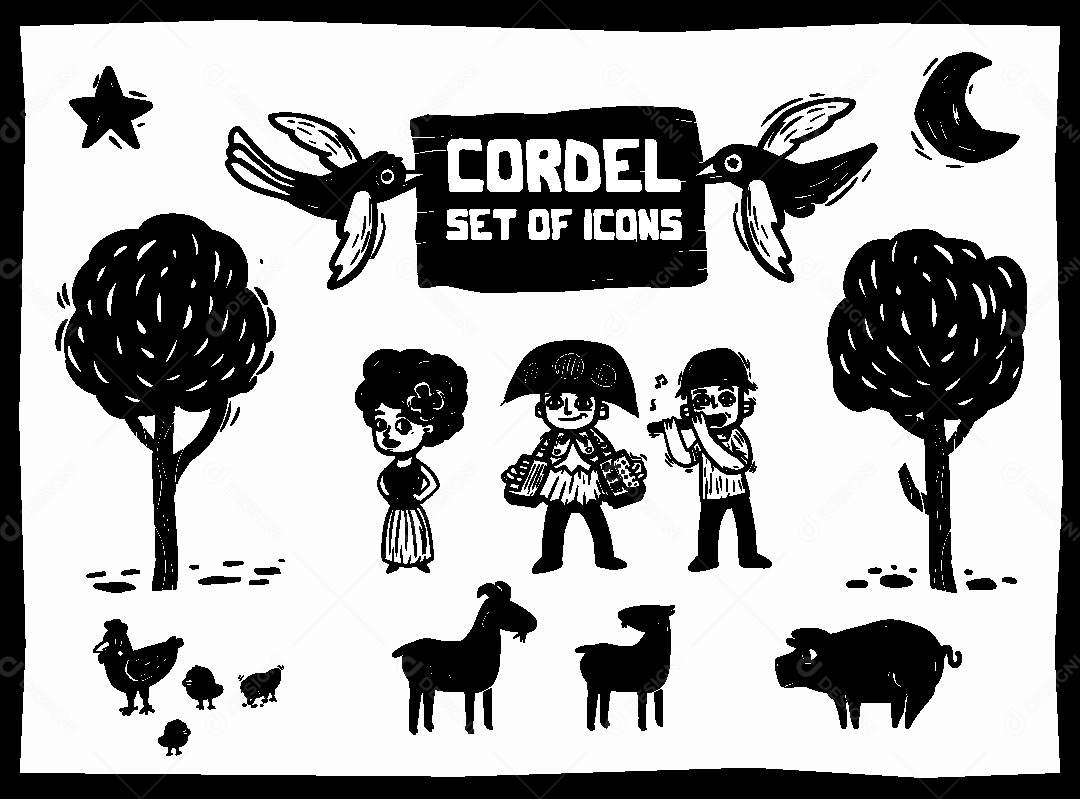 Desenho de Ícones de Cordel de São João Vetor EPS