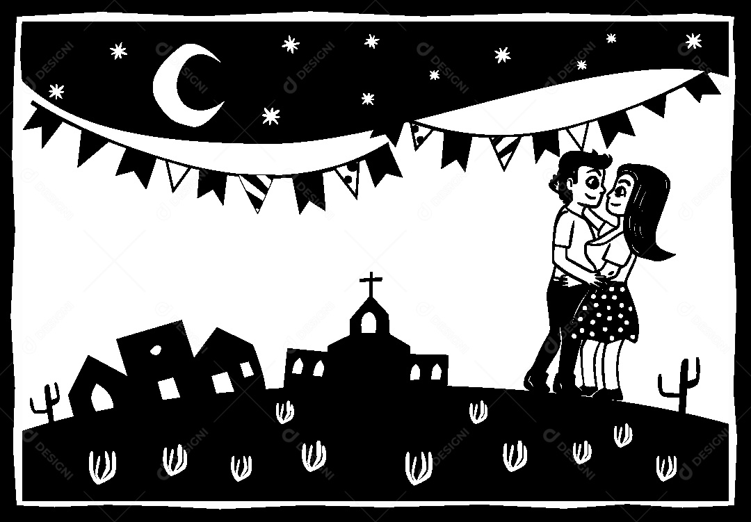 Desenho de Cordel de São João Casal Vetor EPS