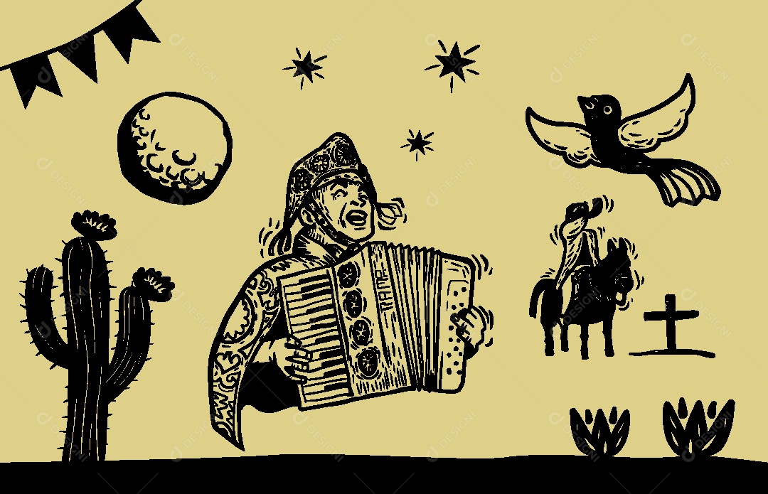 Desenhos de Cordel de São João Comidas Típicas Vetor EPS