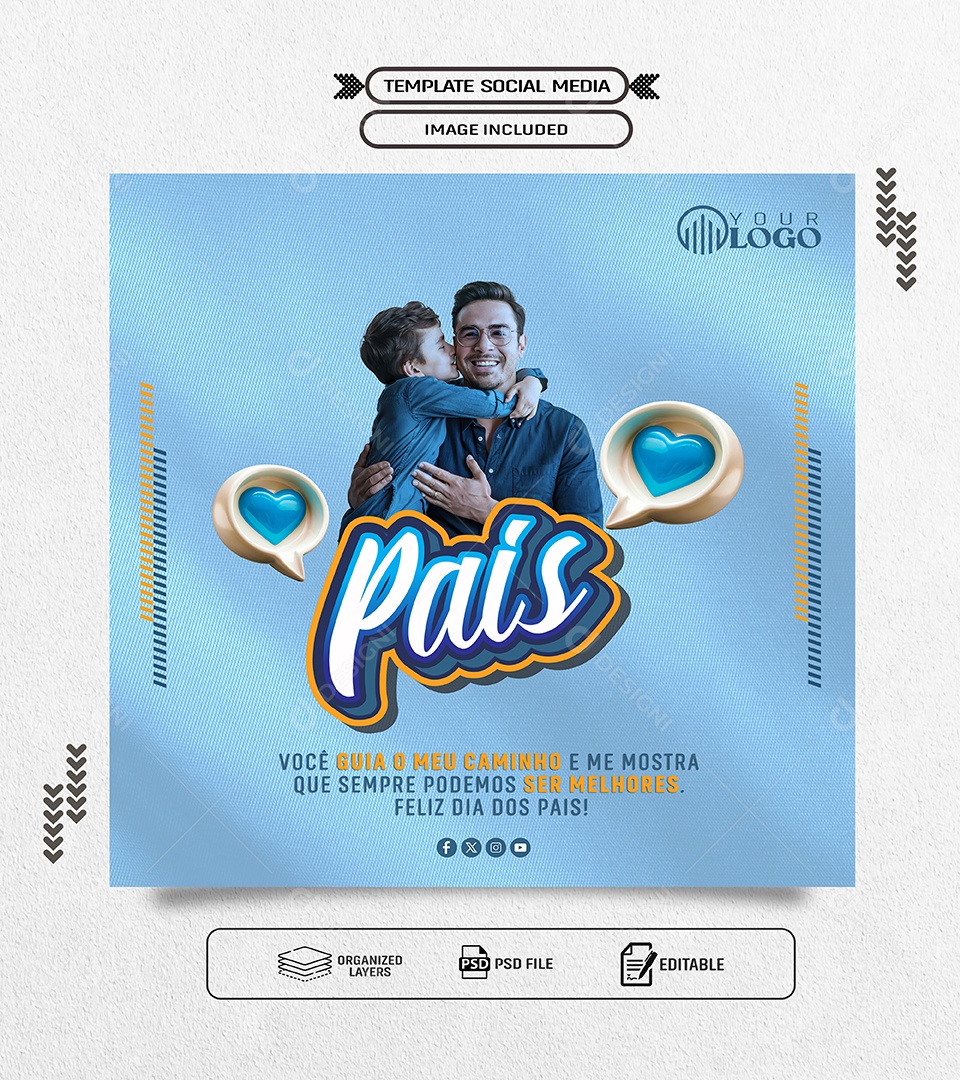 Dia dos Pais 11 de Agosto Você Guia o Meu Caminho Social Media PSD Editável