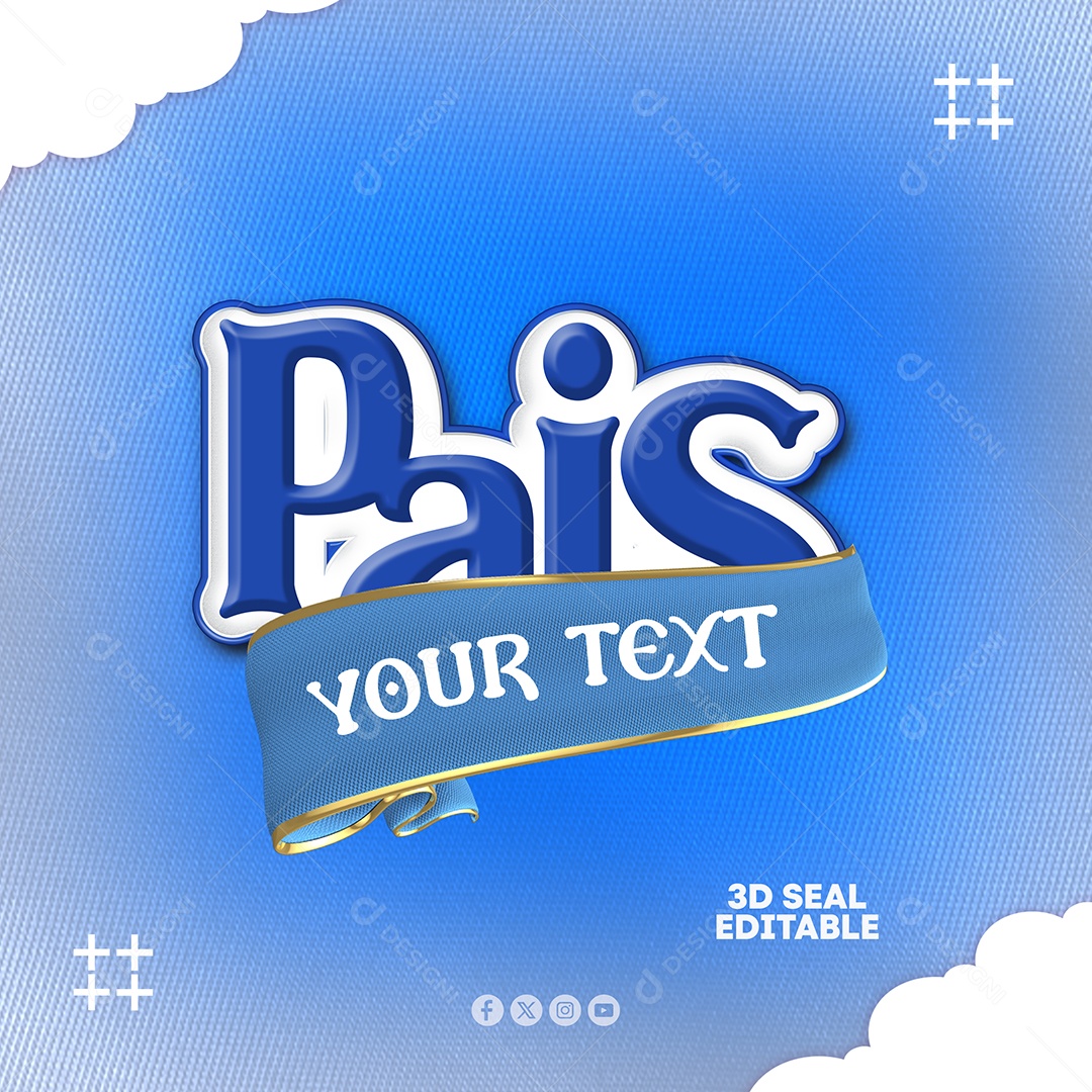 Pais Selo 3D Azul e Branco para Composição PSD