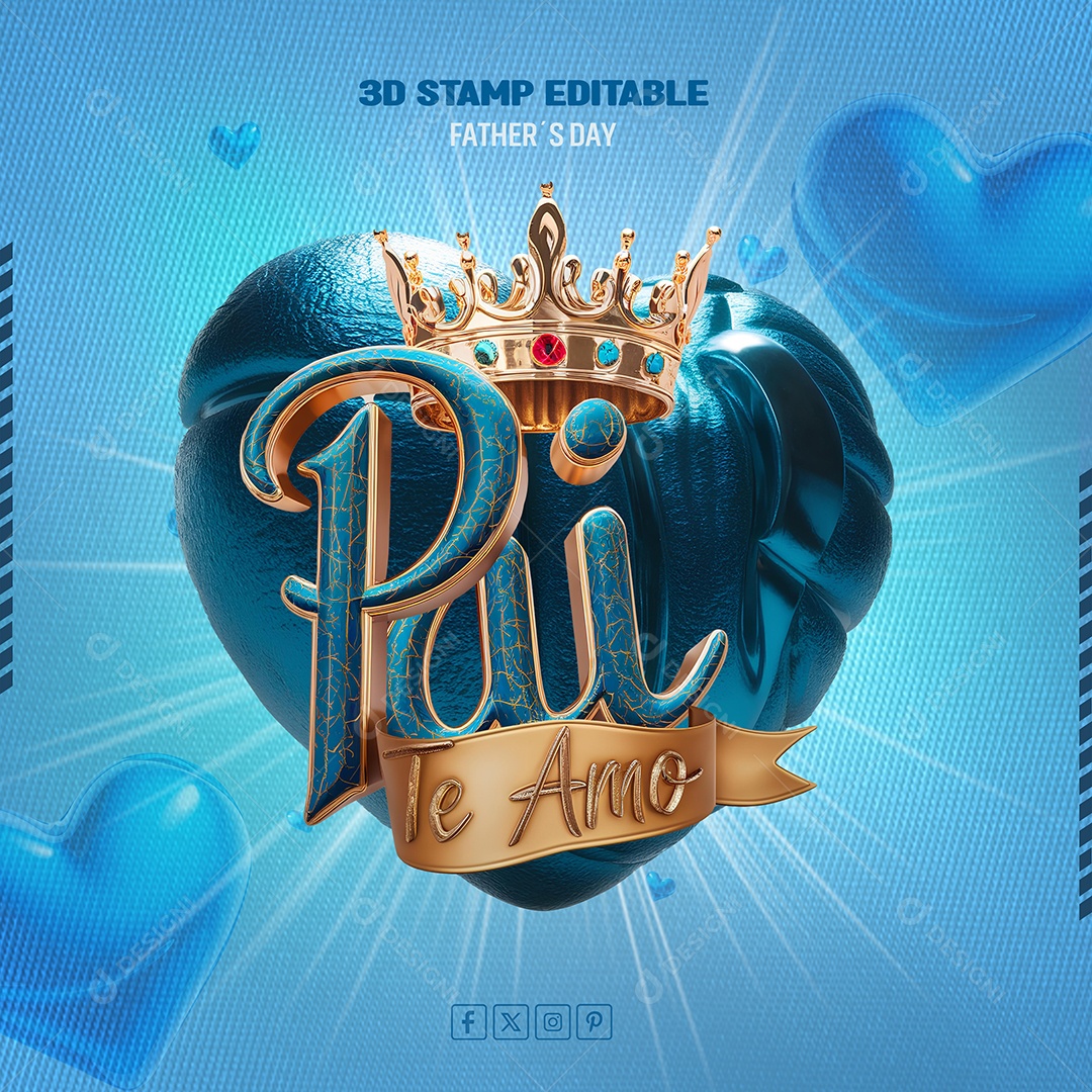 Pai Te Amo Selo 3D Azul para Composição PSD