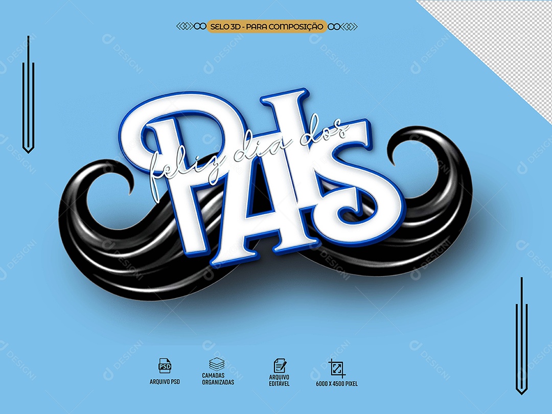 Feliz Dia dos Pais Selo 3D para Composição PSD