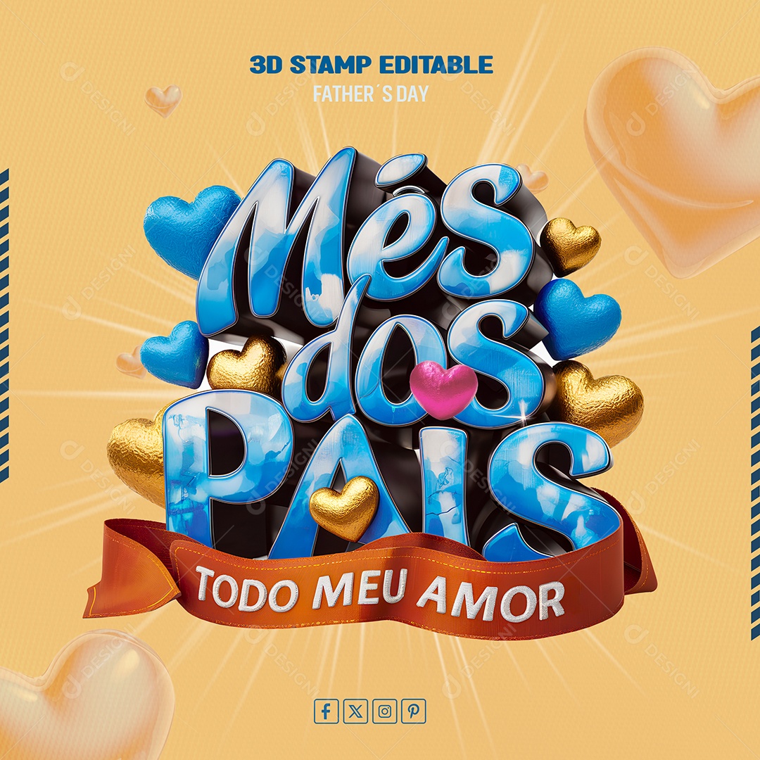 Father's Month All My Love Blue 3D Stamp for PSD Composition