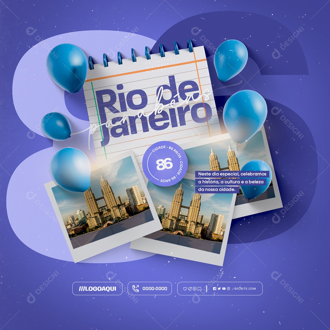 Parabéns Rio de Janeiro 86 Anos de Cultura Social Media PSD Editável