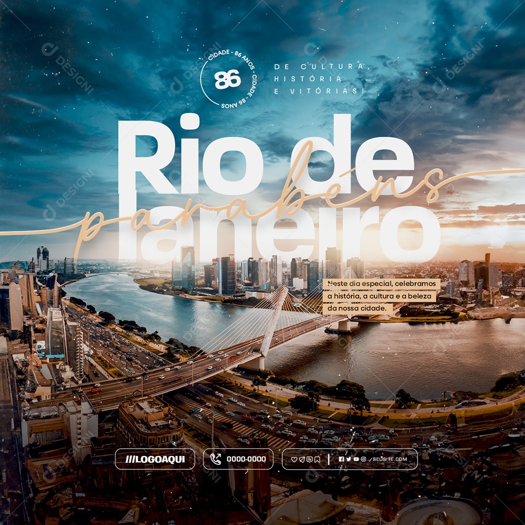 Parabéns Rio de Janeiro 86 Anos Social Media PSD Editável
