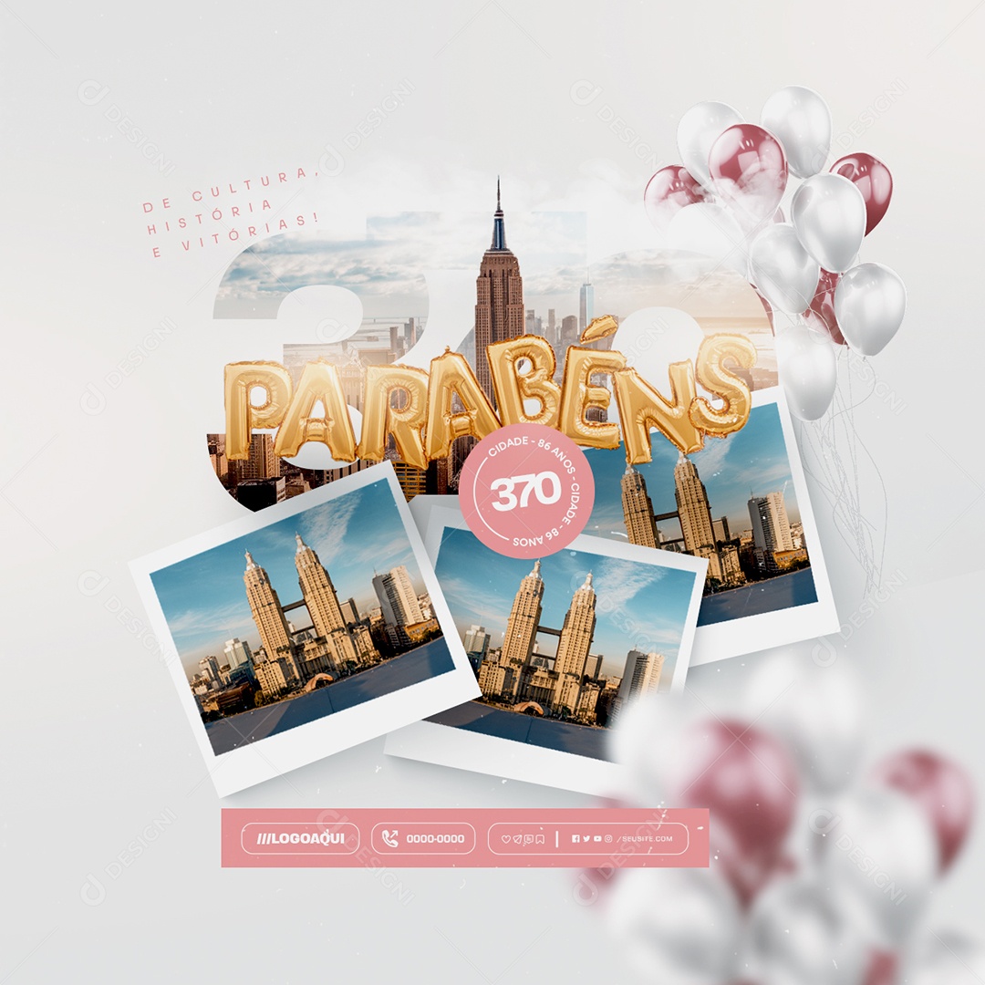 Parabéns Cidade 86 Anos de Cultura Social Media PSD Editável