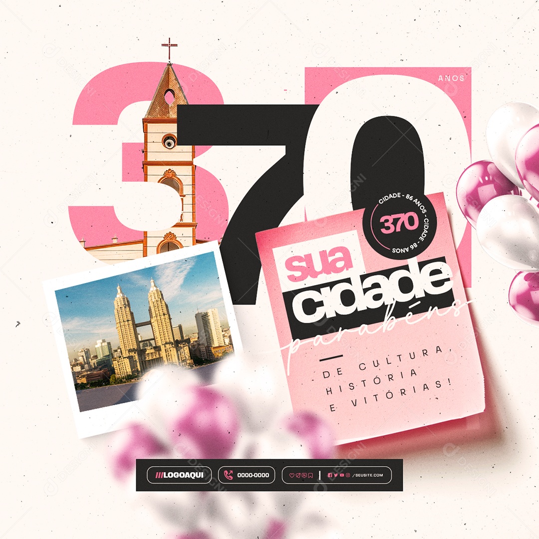 Parabéns sua Cidade 370 Anos Social Media PSD Editável