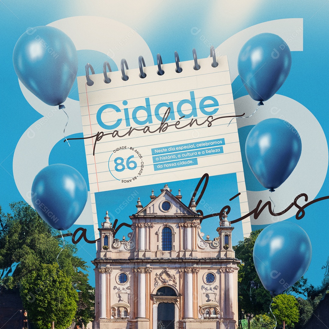 Parabéns Cidade 86 Anos Social Media PSD Editável