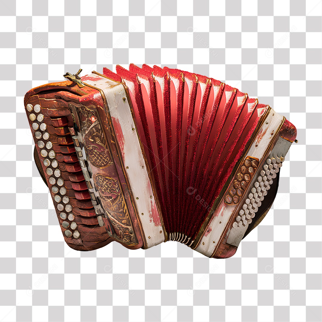 Acordeão De São João Elemento 3D para Composição PNG Transparente