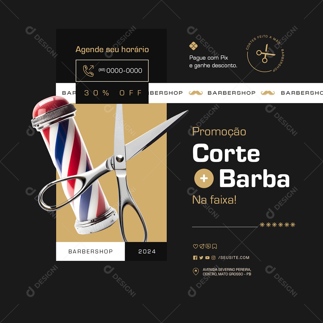 Promoção Corte mais Barba na Faixa Social Media PSD Editável