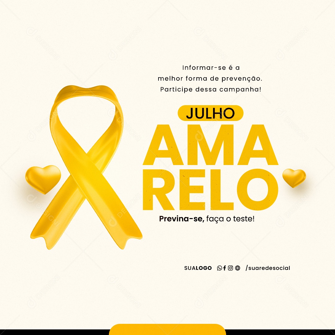 Julho Amarelo Previna-Se Faça o Teste Social Media PSD Editável