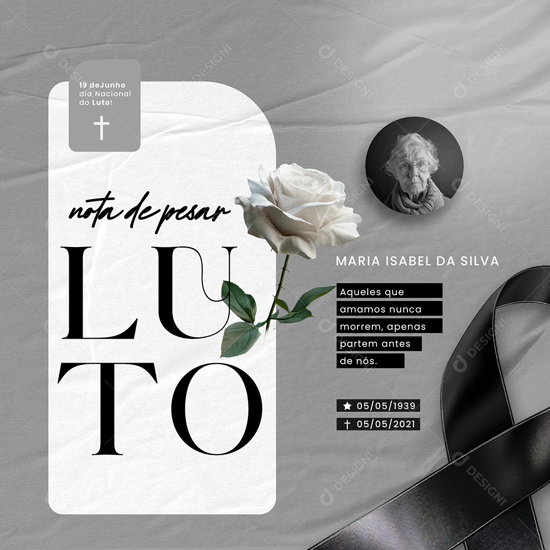 Dia Nacional do Luto 19 de Junho Nota de Pesar Social Media PSD Editável