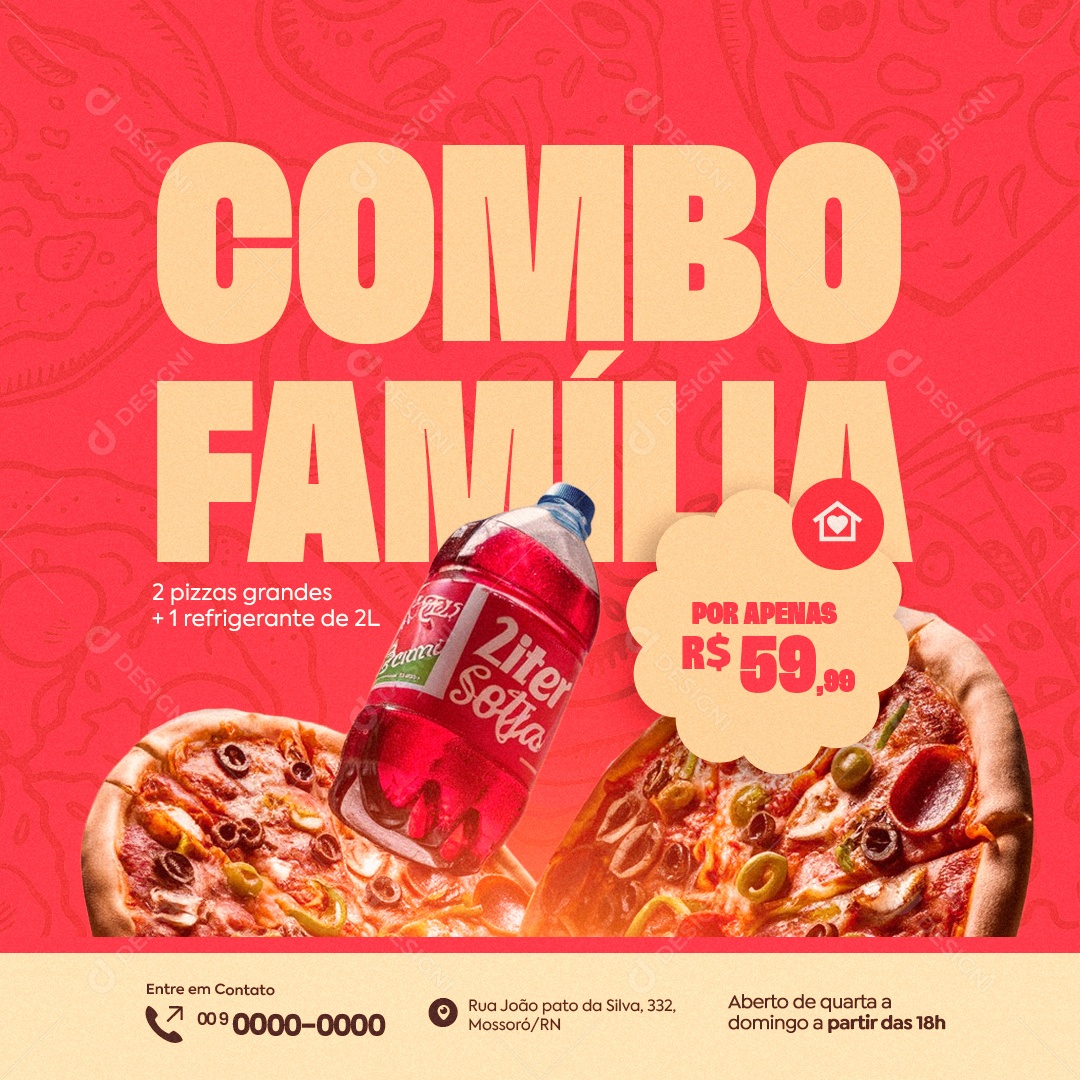 Combo Família 2 Pizzas Grandes mais 1 Refrigerante Social Media PSD Editável