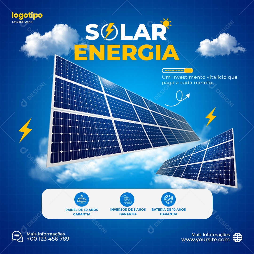 Energia Solar Um Investimento Vitalício Que Paga a Cada Minuto Social Media PSD Editável