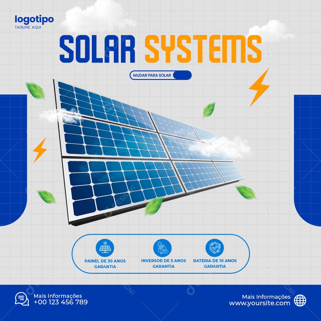 Energia Solar Bateria de 10 Anos Garantia Social Media PSD Editável