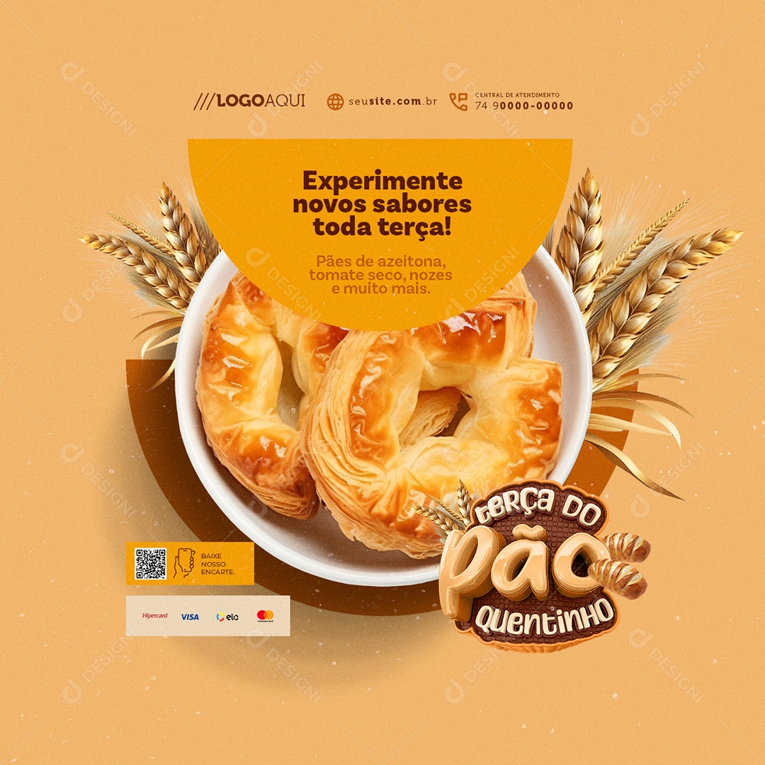 Terça do Pão Quentinho Experimente novos Sabores Social Media PSD Editável