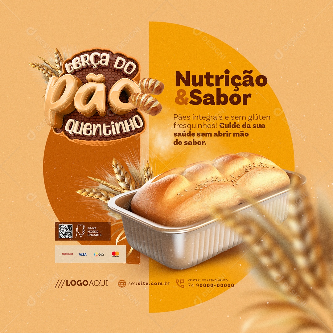 Terça do Pão Quentinho Nutrição e Sabor Social Media PSD Editável