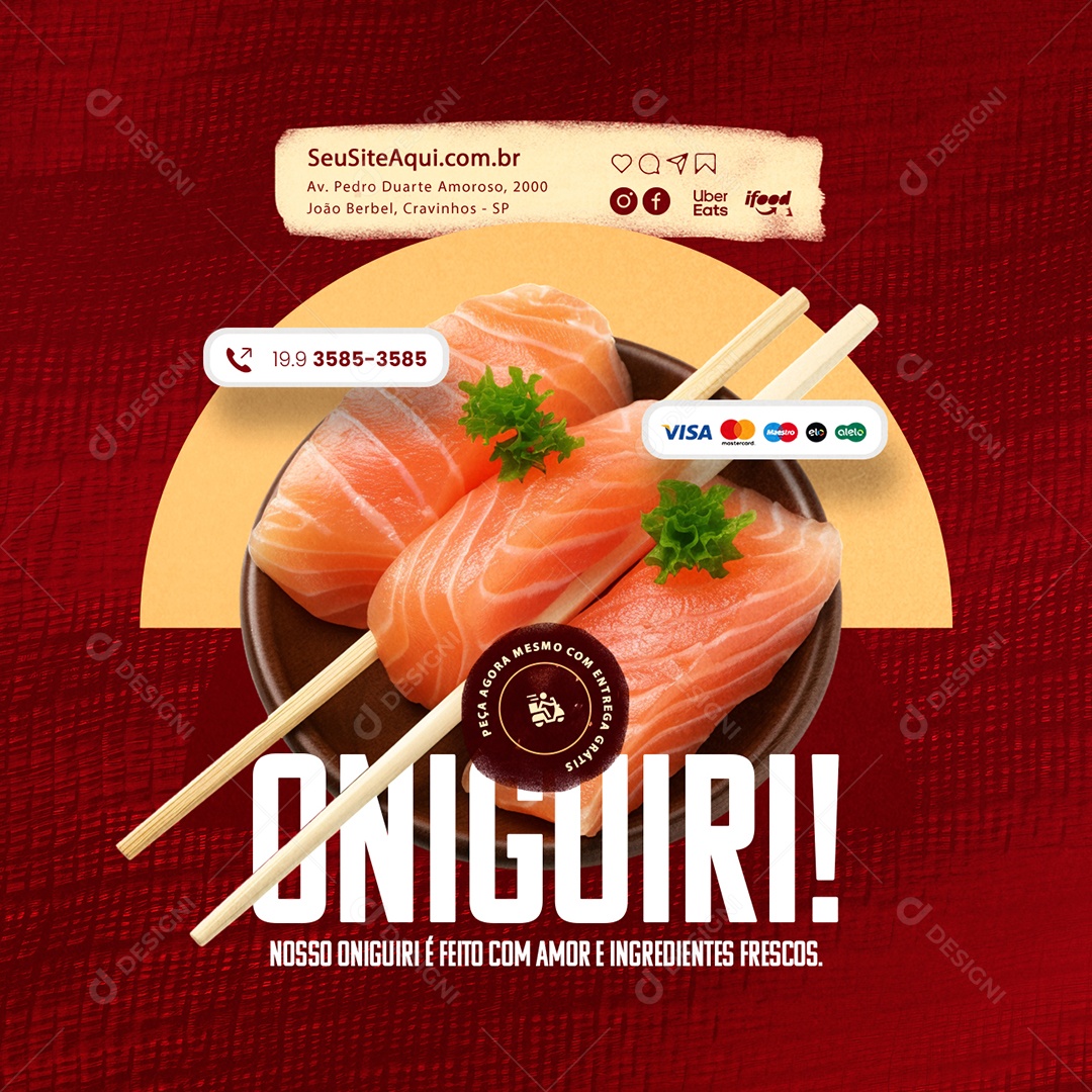 Oniguiri é Feito com Amor e Ingredientes Frescos Social Media PSD Editável