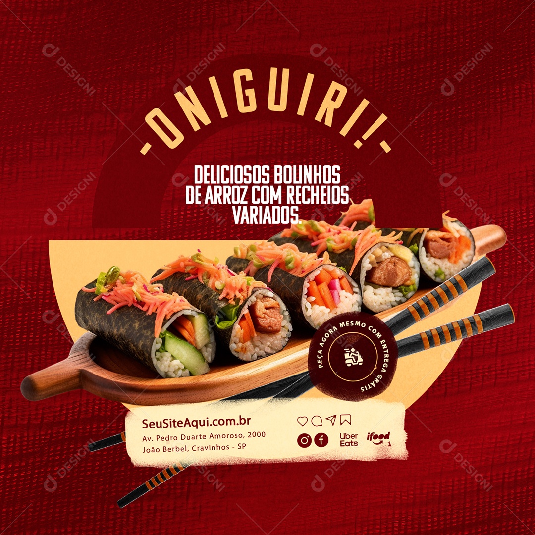 Oniguiri Delicious Rice Cakes with Varied Fillings Social Media PSD Editable