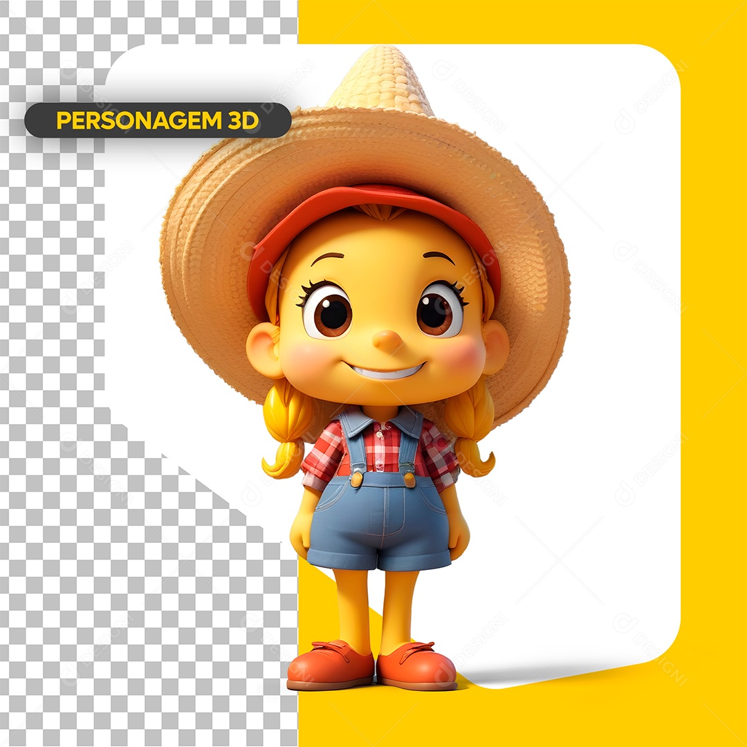 Menina Fantasiado de Caipira Personagem de São João Elemento 3D para Composição PSD
