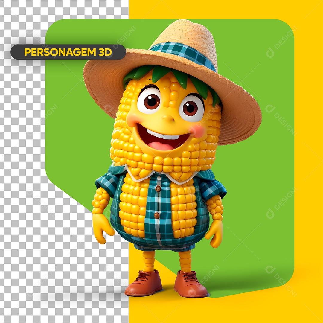 Milho Caipira Personagem de São João Elemento 3D para Composição PSD