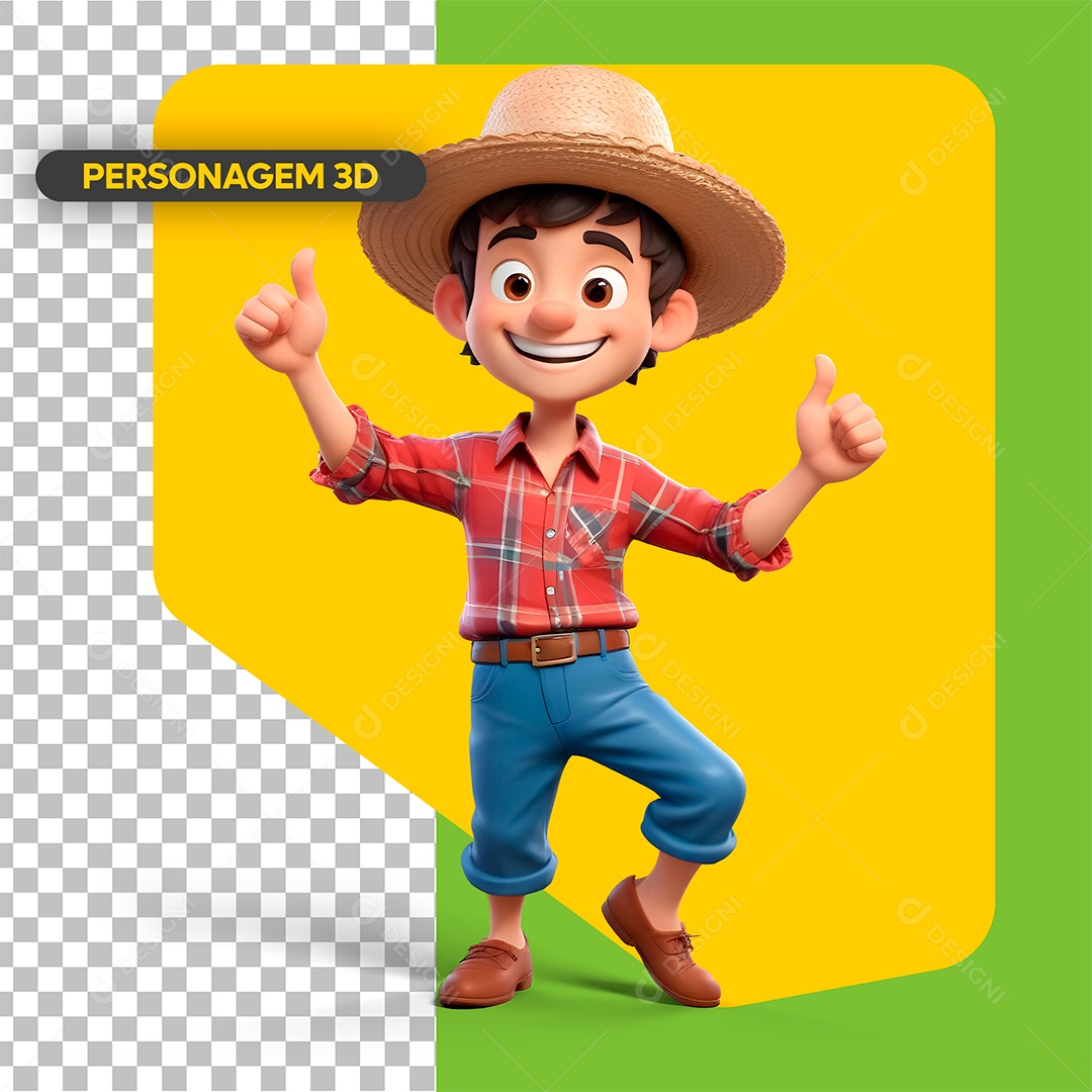 Homem Fantasiado de Caipira Personagem de São João Elemento 3D para Composição PSD