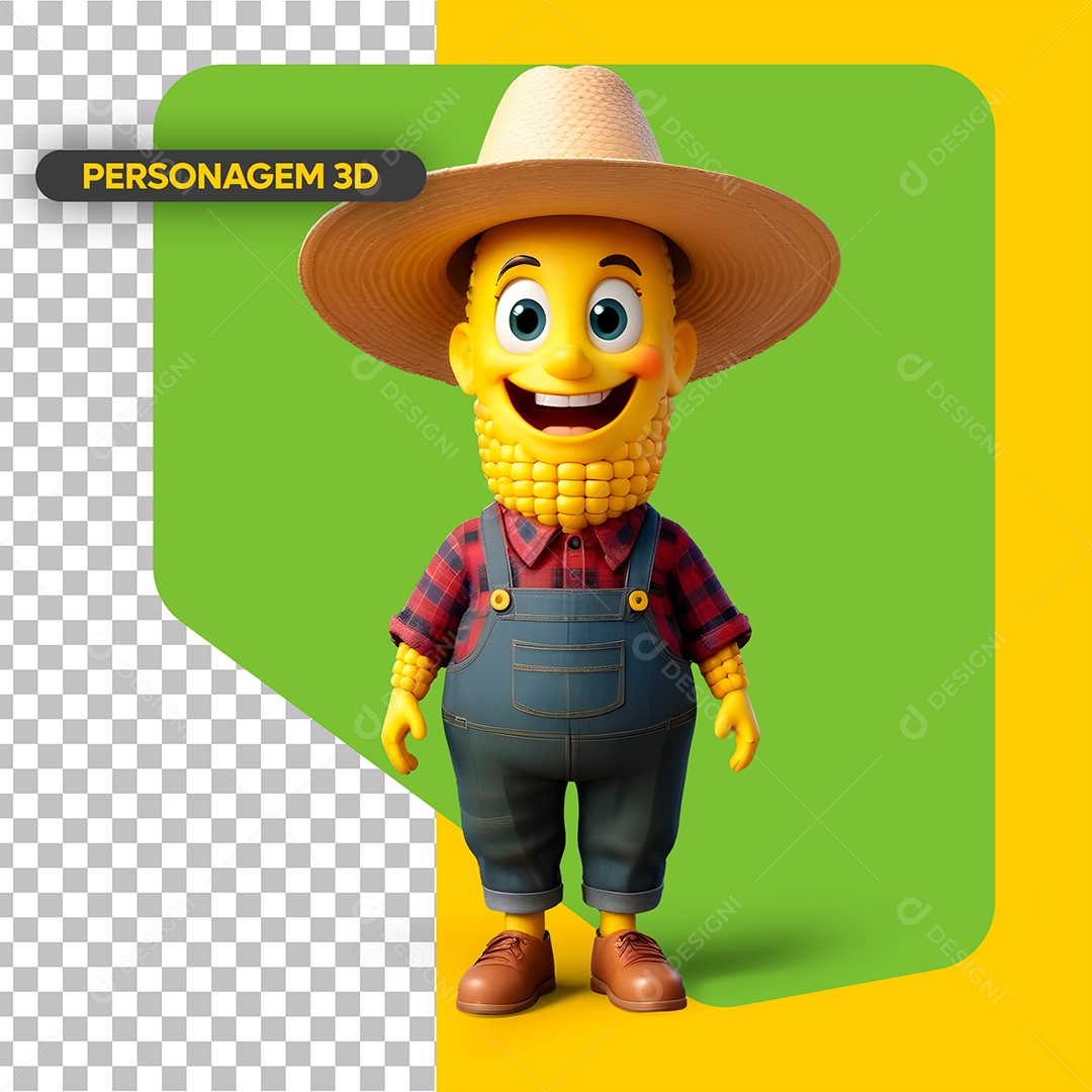 Milho Personagem de São João Elemento 3D para Composição PSD