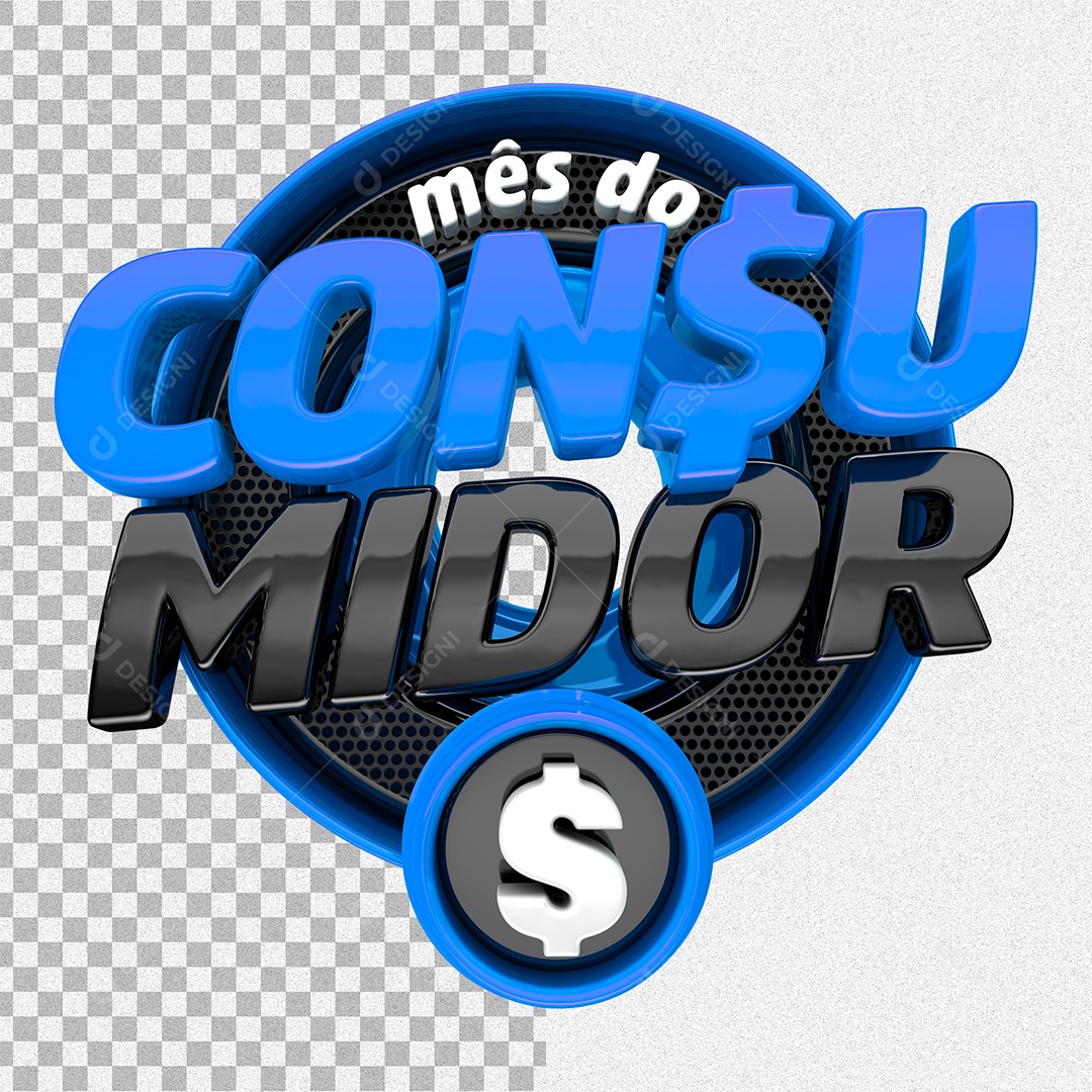 Selo 3D Mês do Consumidor Azul e Preto para Composição PSD