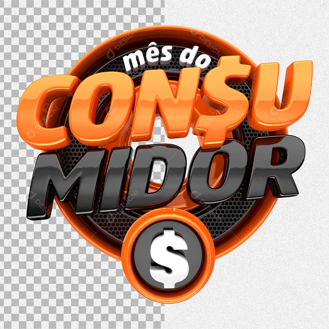 Selo 3D Mês do Consumidor Laranja e Preto para Composição PSD